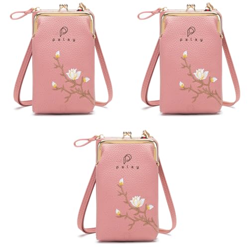 PALAY® Womens Small Cross-Body Phone Bag Stylish PU Leather Mobile Cell Holder Pocket Purse Wallet Sling Mini Shoulder Bags Pink 3 PCS PALAY® Womens Small Cross-Body Phone Bag Stylish PU Leather Mobile Cell Holder Pocket Purse Wallet Sling Mini Shoulder Bags Pink 3 PCS